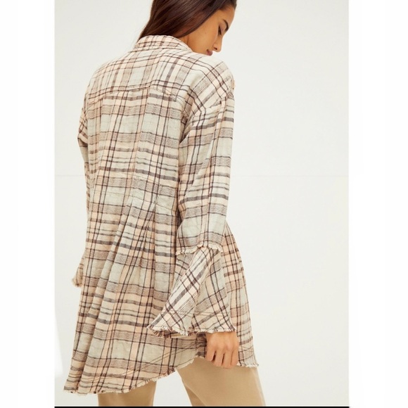 Free People Mary Anne Plaid Buttondown Shirt/Tunic Dress - Picture 3 of 13